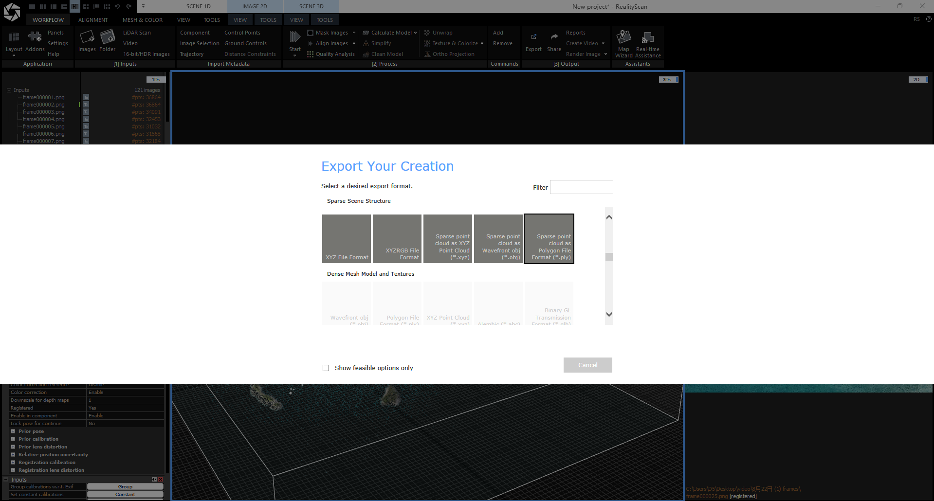 图 9 选择 Sparse point cloud as Polygon File Format (*.ply)